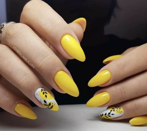 Beach Nails Designs, Summer Beach Nails, Cream Gel Polish, Almond Nails Designs Summer, Fruit Nail Designs, Color Cube, Yellow Nail Art, Nail Looks, Nail Color Trends