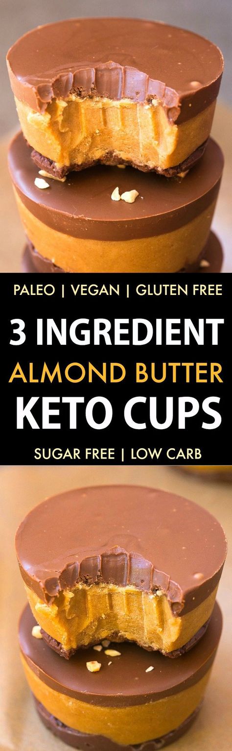 3 Ingredient Keto Almond Butter Cups (Paleo, Vegan, Sugar Free)- An easy, homemade three ingredient healthy dessert or snack recipe which is low carb, dairy free and gluten free. A guilt-free way to keep hunger at bay while satisfying the sweet tooth! {v, gf, p recipe}- thebigmansworld.com #keto #ketodessert Almond Butter Keto, Fudge Cups, Keto Cups, Low Carb Dairy Free, Almond Butter Cups, Homemade Almond Butter, Sugar Free Low Carb, Butter Fudge, Vegan Sugar