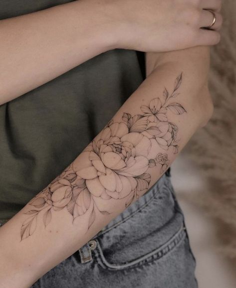 Floral Arm Tattoo, Delicate Flower Tattoo, Forearm Flower Tattoo, Cuff Tattoo, Feminine Tattoo Sleeves, Flower Tattoo Arm, Floral Tattoo Sleeve, Flower Tattoo Sleeve, Arm Tattoos For Women