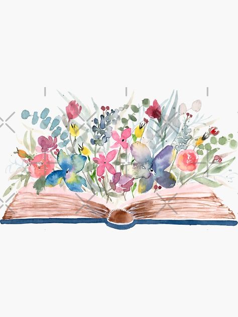 "Watercolor Open Book with Florals" Sticker for Sale by Harpleydesign | Redbubble Open Book Drawing, Watercolor Books, Tableau Art, Book Drawing, Watercolour Tutorials, Open Book, Art Floral, Watercolor Illustration, Watercolor Flowers