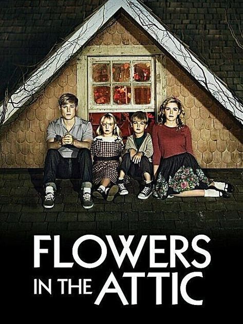 Flowers in the Attic (2014) is a TV movie. L to R: Christopher “Chris” Dollanganger, Jr. (Mason Dye), Carrie Dollanganger (Ava Telek), Cory Dollanganger (Maxwell Kovach), & Catherine “Cathy” Dollanganger (Kiernan Shipka). This movie is based on the novel Flowers in the Attic (1979) in The Dollanganer Family series by V.C. Andrews. Flowers In The Attic Movie, Seeds Of Yesterday, Flowers In The Attic, Flower Watch, Kiernan Shipka, The Attic, Science Fiction Tv, Horror Music, Movie Genres