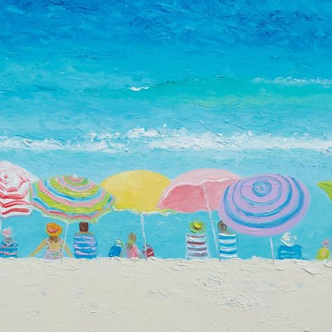 Colorful Umbrellas, Painting Beach, Beach Artwork, Summer Poster, Pastel Sec, Beach Theme Decor, Summer Painting, Canvas Ideas, Ocean Painting