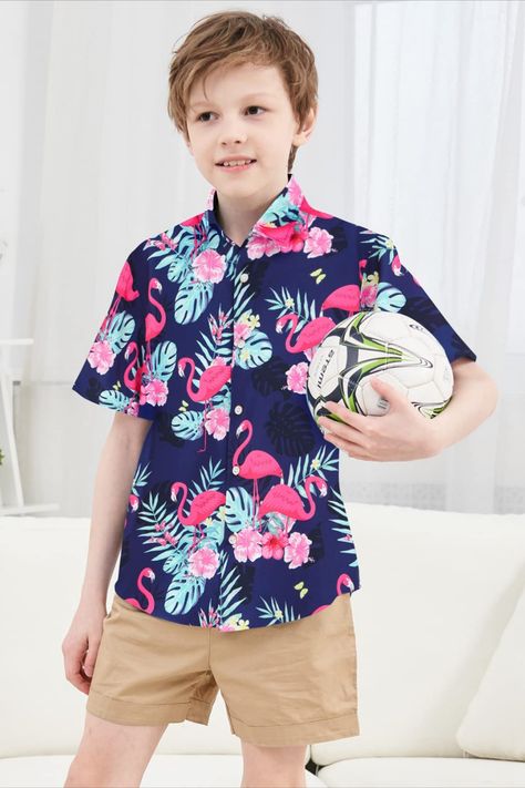 These hawaiian shirts for boys made of high-quality polyester and spandex materials, soft and breathable, skin friendly, quite comfortable and soft, breathable and durable. These boys spread collar shirt short sleeve are printed with colorful and vibrant graphics, full of fashion elements and childishness. #toddler #big_boys #hawaiian #beach #shirt Aloha Dress, Shirts For Boys, Fashion Elements, Shirts Short Sleeve, Hawaiian Beach, Hawaiian Shorts, Boys Fashion, Beach Shirt, Hawaiian Shirts