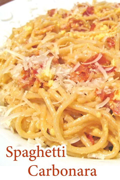 Carbonara, an easy spaghetti made with #Pancetta (or #Bacon ) eggs, and a bit of pasta water.... #carbonara #spaghetti #pastacarbonara #pastalovers #cookingfortwo Carbonara Spaghetti, Traditional Italian Pasta, Airport Food, Easy Dinner Casseroles, Easy Spaghetti, Pasta Water, Italian Pasta Dishes, Bacon Eggs, Carbonara Pasta