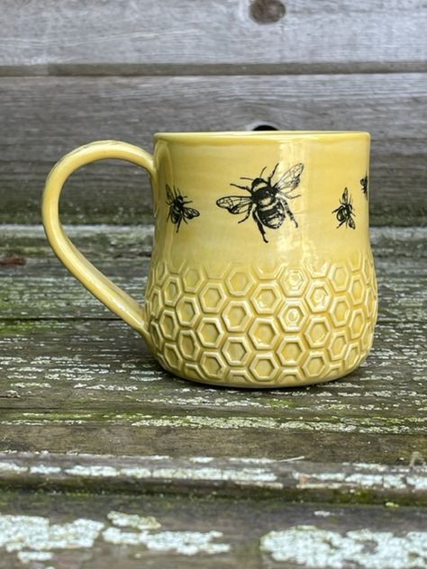 Bee Pottery, Bee Mug, Backyard Beekeeping, Unique Pottery, Pottery Mug, Glazes For Pottery, Pottery Mugs, Bee Keeping, Wheel Thrown