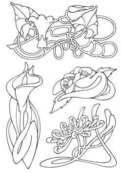 I keep on thinking about an art nouveau-style tattoo.. Art Nouveau Borders, Stylo Art, Fleurs Art Nouveau, Art Nouveau Mucha, Tattoo Painting, Art Nouveau Tattoo, Motifs Art Nouveau, Nouveau Tattoo, Illustration Art Nouveau