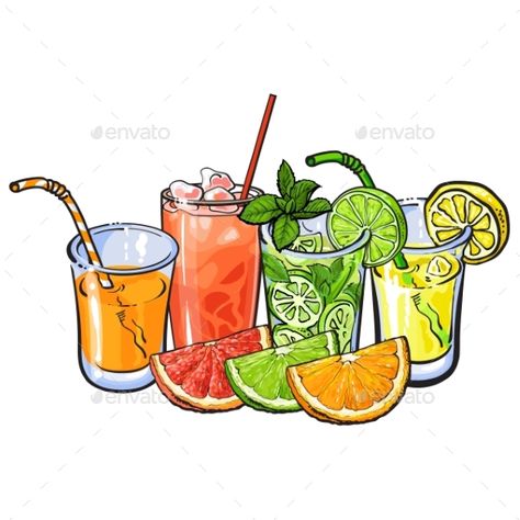 Orange, grapefruit, lime, lemon juice and fruits, hand drawn sketch vector illustration on white background. Hand drawing of orang Eid Stickers, Cocktails Bar, Woodworking For Kids, Bar Art, Colorful Fruit, Tea Art, Food Drawing, Hand Drawing, Food Illustrations