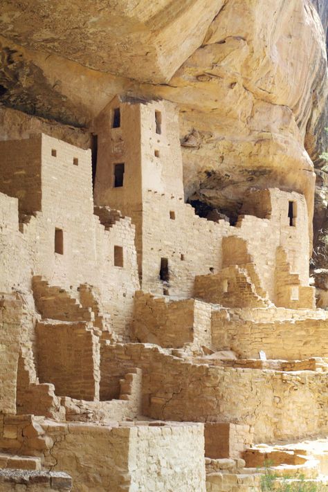 (In addition to designing the dwellings for protection against invading groups, the homes were built up high to also repel both native wildlife and inclement weather.)   MESA VERDE DWELLINGS  COLORADO Cliff Dwellings, Mesa Verde National Park, Ancient Ruins, Yellowstone National, Yellowstone National Park, Vacation Spots, Travel Usa, Places To See, Places To Travel