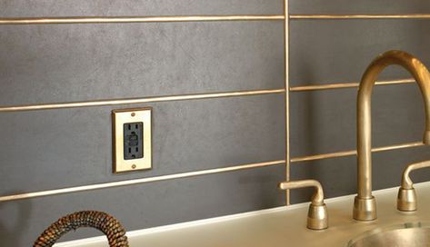 Bathroom with gold tile grout Gold Grout, Glitter Grout, Tile Grout, Grout, Tile Backsplash, Kitchen Backsplash, Tile Design, Bathroom Inspiration, Tile Bathroom