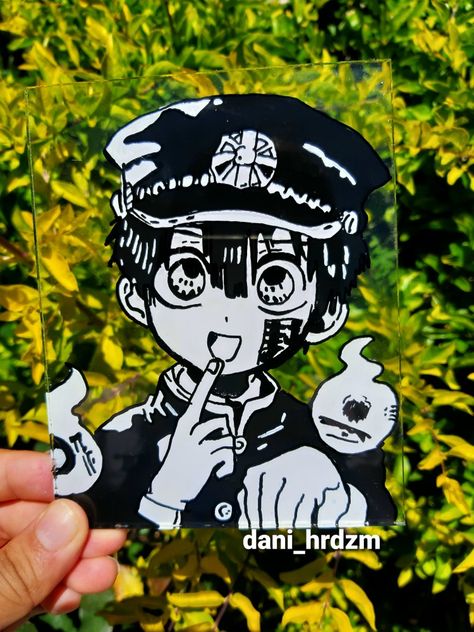 Glasspainting anime Hanako Kun Glass Painting, Anime Glass Painting, Anime Diy, Paintings Ideas, Glass Paintings, Painted Glass Art, Anime Canvas Art, Anime Crafts, Jar Diy