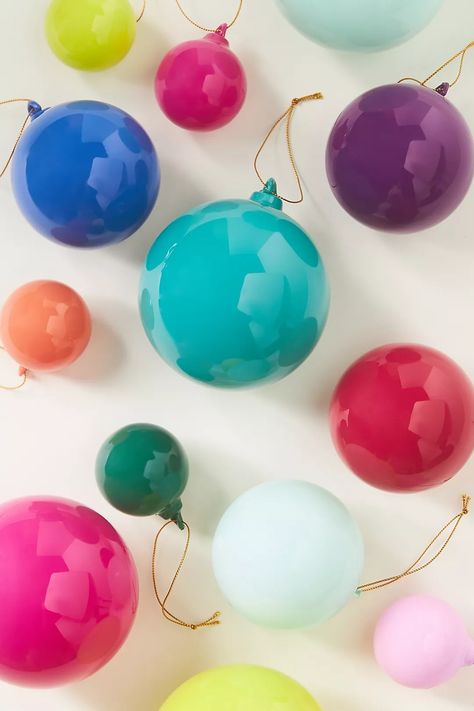 Opaque Ball Ornaments Set | AnthroLiving Anthropologie Christmas Tree, Bulb Ornaments, Christmas Palette, Washed Linen Duvet Cover, Textured Quilt, Fox Ornaments, Christmas Trees For Kids, Rainbow Decorations, Glass Jar Candles