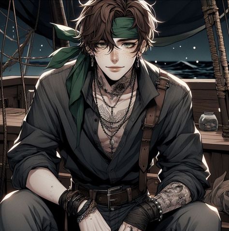 Pirate Captain Male, Pirate Man Aesthetic, Modern Pirate Outfit Male, Pirate Anime Boy, Anime Pirate Guy, Pirate Man Art, Pirate Character Design Male, Male Pirate Oc, Hot Male Character Art