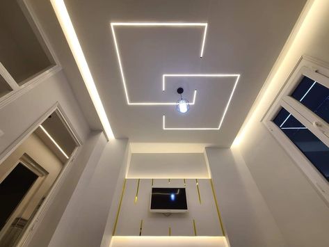 Simple False Ceiling Design Living Rooms, Pop Profile Light Design, False Ceiling With Profile Lights, Gibson Board, Simple False Ceiling Design, Profile Light, Jewelry Store Interior, Luxury Ceiling Design, Bedroom Pop Design