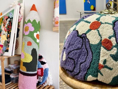 Whether you're a tufting newbie or an old pro, our roundup of inspiring tufted designs will leave you in awe. How To Make Tufted Rugs, Rug Tufting Designs, Tufted Rug Wall Art, Tufting Workshop Design, Tufted Rug Ideas, Rug Tufting Tools, Rug Tufting Equipment, Tufted Rug How Yo, Word Tufted Rug