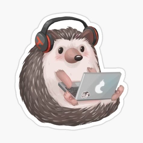 Working And Studying, Hedgehog Sticker, Hedgehog House, College Stickers, Music Stickers, Cute Hedgehog, Listening To Music, Mammals, Top Artists