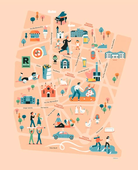 Maps Illustration Design, City Maps Illustration, Maps Illustration, Map Illustrations, Walking Map, Map Projects, Illustrated Maps, San Paolo, Map Illustration