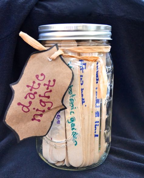 Date Jar, have the guests right on a Popsicle stick of a date night idea! Date Jar, From Movie, Popsicle Stick, Newly Engaged, Couple Shower, Movie Nights, Bridal Shower Theme, Sleeve Tattoo, Bridal Shower Games