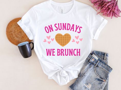 Brunch Shirts Funny, Brunch Shirts, Waffle Shirt, Sunday Brunch, Work Shirts, Ash Color, Heather Black, Size Chart, Solid Color