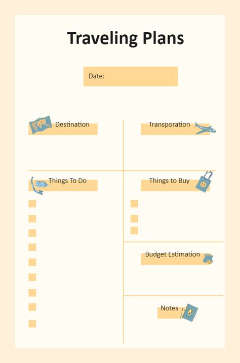 This Travel Planner Template is a plan you can use to make a travel plan and centralize all of the details of your trip. It's a travel schedule with space for additional useful travel information. Whether planning a weekend city break or a yearlong trip around the world, planning a trip necessitates organizing dozens of details. A vacation itinerary template can help you manage your trip's schedule, budget, and logistics. Trip Schedule Design, Vacation Study Schedule, Group Trip Planning Template, Weekend Planner Template, How To Plan A Trip, Travel Planning Template, Travel Journal Template, Trip Planner Template, Travel Planner Journal