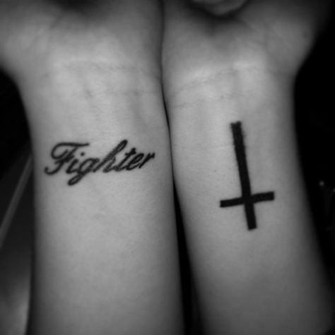 Fighter and upside down cross Upside Down Cross Tattoo, Fighter Tattoo, Upside Down Cross, Cross Tattoo, Pastel Goth, Upside Down, Jesus Fish Tattoo, Triangle Tattoo, Cream Color