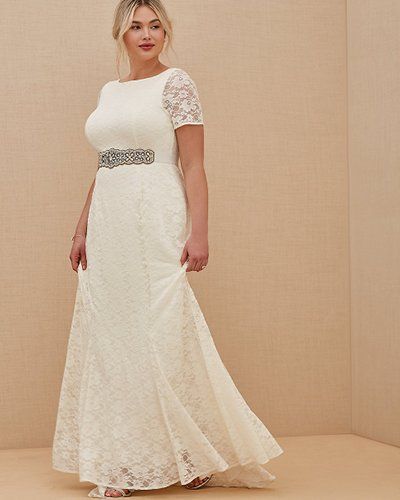 Fit Flare Wedding Dress, Plus Size Wedding Gown, Lace Capelet, Flare Wedding Dress, Empire Wedding Dress, Plus Size Wedding Gowns, Tea Length Wedding, Wedding Dress Belt, Fit And Flare Wedding Dress