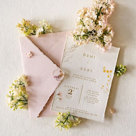 Elevate your spring or summer celebration with our beloved Boho Garden design, now adorned in luxurious full gold foil embossing. This enchanting invitation showcases delicate pressed flowers, printed on premium handmade cotton paper with a charming deckled edge. 

Want to make it truly yours?  Just add the number of invitations you need to your cart and include:

* Names
* Wedding Date & Year
* Ceremony Time
* Ceremony Venue


Minimum order: 55 invitations. Each invitation measures 5x7".  
.#WeddingInvitations #DIYWedding #WeddingStationery #WeddingInspiration #WeddingPlanning Pretty Invitations, Summer Wedding Invitations, Boho Garden, Flower Wedding Invitation, Future Wedding Plans, Garden Party Wedding, Gold Invitations, Invitation Inspiration, Wedding Mood Board