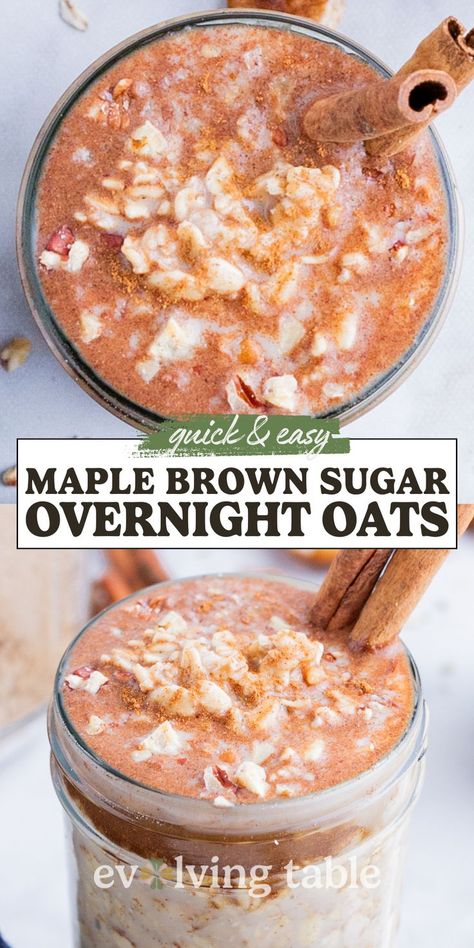 Wake up to a mason jar full of these easy-to-make Maple Brown Sugar Overnight Oats—the perfect FALL meal prep breakfast recipe! Simply combine old-fashioned rolled oats, maple syrup, cinnamon, and milk, and refrigerate overnight. This is the best oatmeal recipe for on-the-go busy weekday mornings! Maple Brown Sugar Overnight Oats, Brown Sugar Overnight Oats, Fall Meal Prep, Oats In A Jar, Best Oatmeal Recipe, Oatmeal In A Jar, Overnight Oats In A Jar, The Best Oatmeal, Overnight Recipes