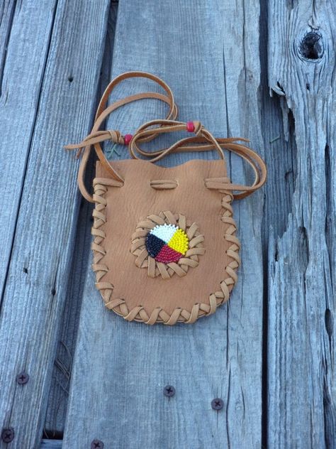 Four directions medicine bag Medicine bag Drawstring pouch | Etsy Native American Medicine Bag, Native American Medicine Wheel, Leather Medicine Pouch, Leather Medicine Bag, Indian Beadwork, Medicine Pouch, Diy Leather Projects, Four Directions, Beaded Necklace Patterns