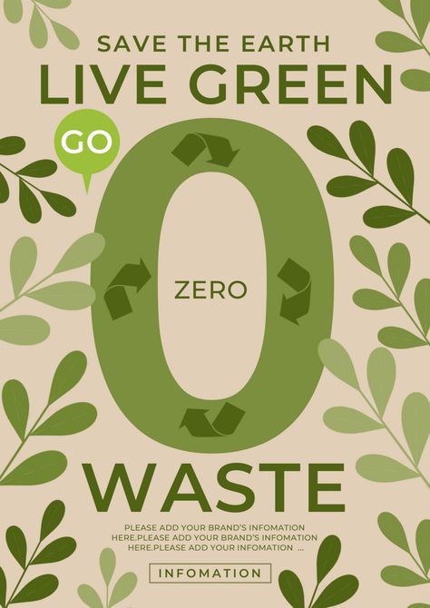 Brown green leaf environmental zero waste flyer poster#pikbest#Templates Think Green Poster, Waste Sorting Poster, Green Campus, Lecture Poster, Environmental Posters, Green Economy, Team Ideas, Green Poster, Photography Movies