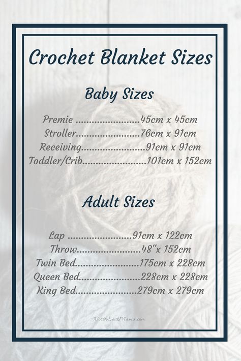 Blanket Size Chart in centimeters Crochet Blanket Measurements, Blanket Size Chart, Receiving Blanket Size, Crochet Blanket Sizes, Crochet Blanket Tutorial, Queen Size Blanket, Pram Blanket, Crochet Stitches Guide, Crochet Bedspread Pattern