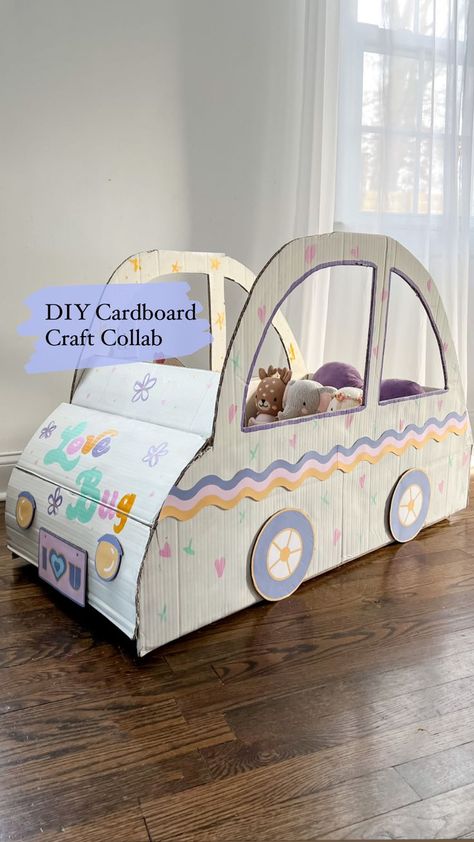 Cardboard punch buggy car template, instructions, and free printables by Hopscotch city Car Template, Cardboard Car, Punch Buggy, Cardboard Diy, Cardboard Box Car, Barbie Car, Cardboard Play, Baby Art Projects, Buggy Car