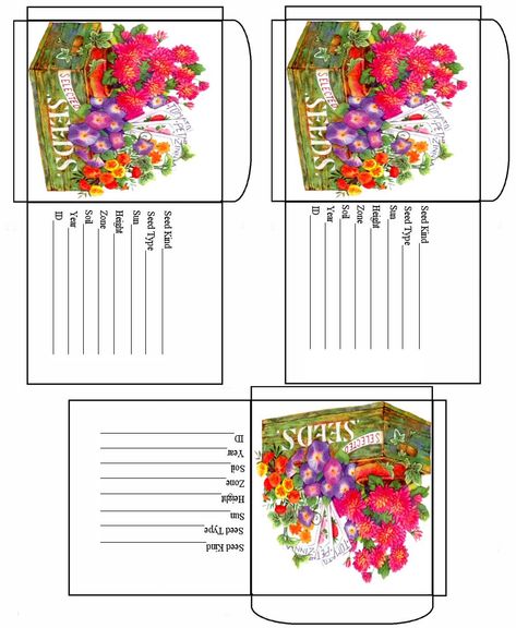 Printable seed packs. Miniature Templates, Printable Seed Packets, Seed Packet Template, Garden Seeds Packets, Seed Envelopes, Seed Library, Envelope Templates, Printable Box, Seed Packaging