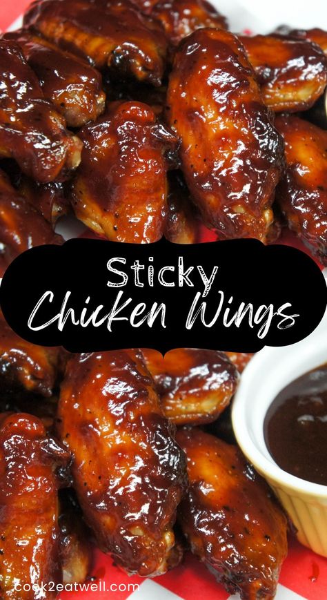 In this recipe, chicken wings are baked until they’re fall off the bone, then they are coated with a sweet and tangy barbecue sauce. They are a great appetizer for your game-day party. Chicken Wings With Sauce, Game Day Wings, Wings Recipe Oven, Chicken Wings Recipe Oven, Wing Flavors, Chicken Wing Sauce Recipes, Lush Desserts, Wing Sauces, Wings Fried