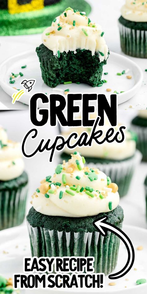 Green Velvet Cupcakes, Cupcakes Green, Green Cupcakes, Spaceships And Laser Beams, Colorful Desserts, Velvet Cupcakes, Holiday Snacks, Red Velvet Cupcakes, With Cream Cheese Frosting