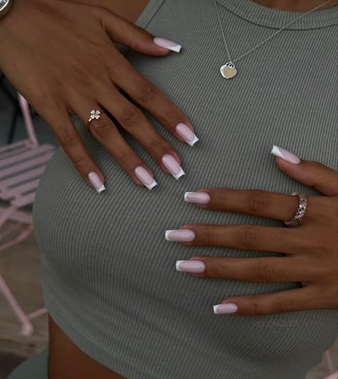 classic medium shape french nails Kutek Disney, Nagel Tips, Work Nails, French Tip Acrylic Nails, French Acrylic Nails, Pink Acrylic Nails, Girls Nails, Square Acrylic Nails, Manicure Y Pedicure