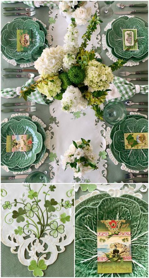 St Patricks Day Quotes, Endless Summer Hydrangea, Black And White Plates, Halloween Tablescape, Green Tablecloth, Erin Go Bragh, Floral Runner, Orchid Arrangements, Pumpkin Centerpieces