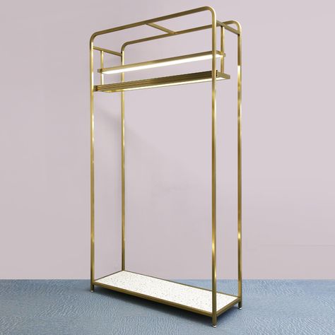 Gold Metal Garment Display Racks with LED Light Gold Garment Rack, Agenda Vintage, Store Rack, Atelier Ideas, Store Stand, Store Plan, Clothing Rack Display, Earrings Stand, Led Clothing