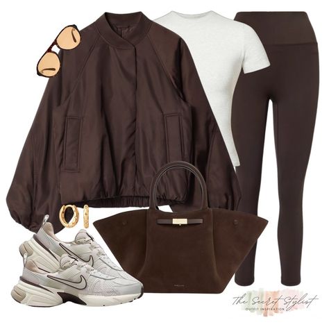 If A/W was a bag, it would be the trending brown suede ‘New York’ bag by @demellierlondon 🤎 It’s a wardrobe staple and I’ve styled it here with a casual outfit for a chic, but comfy everyday look. The chocolate brown bomber jacket is also perfect for A/W, which some classic @adanola Coffee Bean leggings and trending Nike V2K’s 😮‍💨 Suede Brown Bag Outfit, Brown Athletic Outfit, Autumn Sport Outfit, V2k Outfits, Brown Adidas Outfit, Chocolate Outfit Ideas, Outfits With Brown Leggings, Adanola Leggings, Suede Leggings Outfit