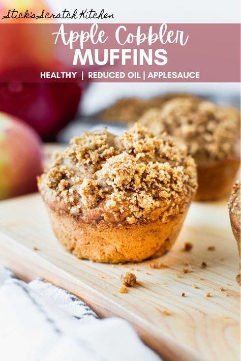 These Healthy Apple Cobbler Muffins combine the buttery and sweet crumble topping of traditional apple cobbler with the delightfully fluffy, cozy warmth of traditional apple muffins. They are low-fat, healthy and vegan, vegetarian, and plant-based friendly. #applemuffins #applecobbler #healthymuffins #muffinrecipe Healthy Apple Cobbler, Banana Apple Muffins, Cobbler Muffins, Apple Banana Muffins, Cinnamon Granola, Cobbler Topping, Cinnamon Streusel, Apple Cobbler, Apple Muffins