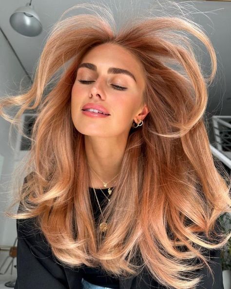 Apricot Crush Hair Color, Apricot Copper Hair, Copper And Strawberry Blonde Hair, Peach Hair Colour, Soft Peach Hair, Pastel Copper Hair, Peachy Copper Hair, Light Cowboy Copper Hair, Copper Peach Blonde Hair