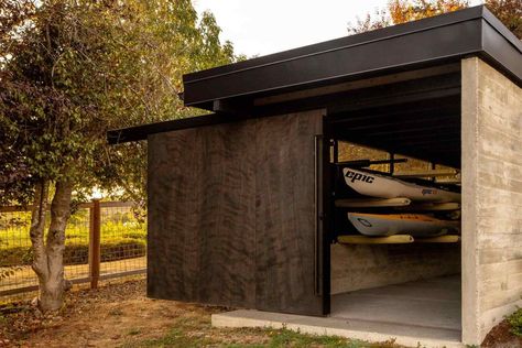 SHED Architecture & Design | Seattle Architects | Dyes Inlet Farmhouse and Boat Bunker Boat Storage Ideas Buildings, Shed Architecture, Brick Farmhouse, Backyard Gym, Boat Shed, Row Boats, Boat Storage, Flex Room, Shed Design