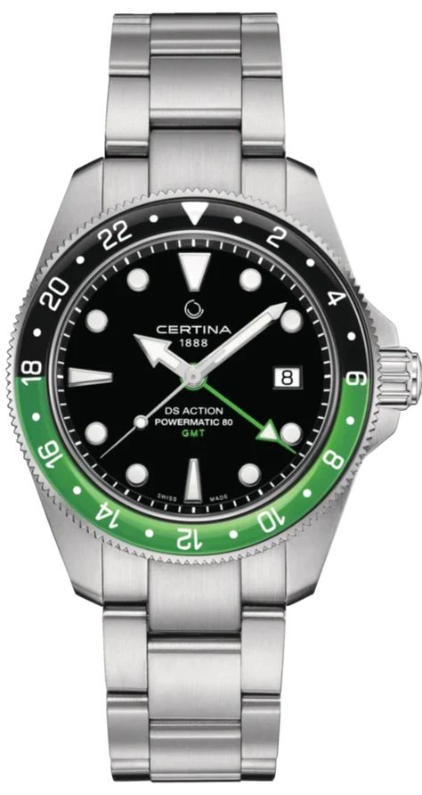 Certina Watch DS Action GMT Powermatic 80 Mens Certina Watches, Time Zone, Time Zones, Free Bracelet, Mans World, Latest Jewellery, Travel Companion, Metal Bracelets, Luxury Watch