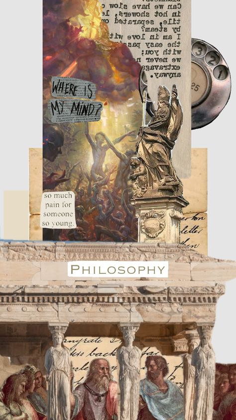 #philosophy #theology #plato #aristotle #bonhoeffer #augustine #collage #moodboard Philosophy Student, Student Aesthetic, Collage Moodboard, School Motivation, Miu Miu, Art Wallpaper, Philosophy, Mood Board, Portfolio