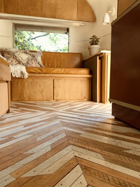 Airstream Flooring, Backyard Airstream, Remodeled Airstream, Hymer Camper, Workshop Setup, Rv Living Room, Rv Interiors, Airstream Restoration, Airstream Bambi