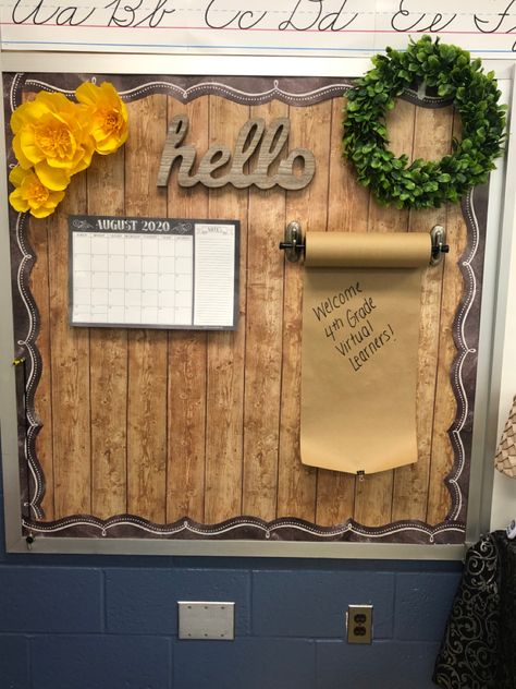 Bulletin Board Wood Background, Rustic Bulletin Board Ideas, Better Than Paper Bulletin Board Ideas, Tutoring Room, Learning Background, Office Bulletin Boards, High School Bulletin Boards, Staff Lounge, Bulletin Board Design