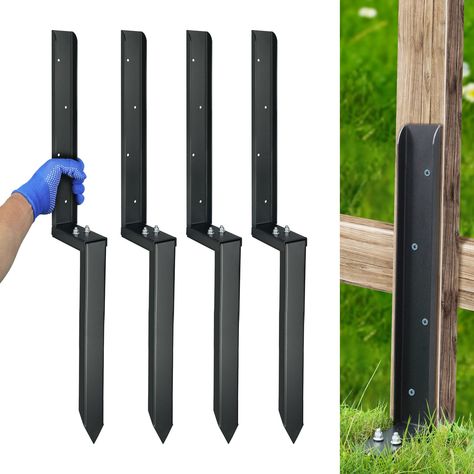 PRICES MAY VARY. 【HEAVY DUTY】These fence repair stake kits are made of heavy steel and are suitable for fences ranging in height from 2 feet to 7 feet. They can effectively suppress fence overturning 【SIZE】The fence repair stake has a total length of 32 inches, the part that goes deep into the ground is 16 inches long, with 4 sets. The surface of the fence stake is coated with black powder, which has good corrosion resistance 【DETACHABLE DESIGN】The fence repair stake is divided into two parts: a Rebar Fence Ideas, Fence Border Ideas, Budget Privacy Fence, Cheapest Fence Ideas, Free Standing Fence, Fence Post Repair, Cheap Privacy Fence, Modern Wood Fence, Fence Repair