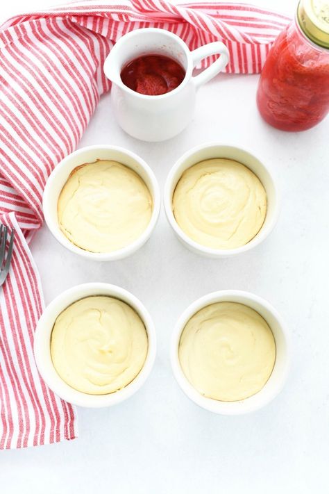 These personal sized individual cheesecakes make the perfect dessert! It's a classic cheesecake recipe baked over graham cracker crumbs and topped with a homemade strawberry compote. This recipe is perfect for those who want to control portions or make cheesecake without a springform pan! #cheesecake #springform #cheesecakerecipe #strawberry #valentinesdaydessert #strawberry #minicheesecake #ramekins #desserts Mini Ramekin Cheesecake Recipes, Mini Cheesecakes In Ramekins, Personal Sized Cheesecake, Individual Baked Cheesecakes, Cheesecake In Ramekins, Cheesecake Ramekin Recipes, Ramekin Cheesecake Recipes, Ramekin Cheesecake, Individual Ramekin Desserts