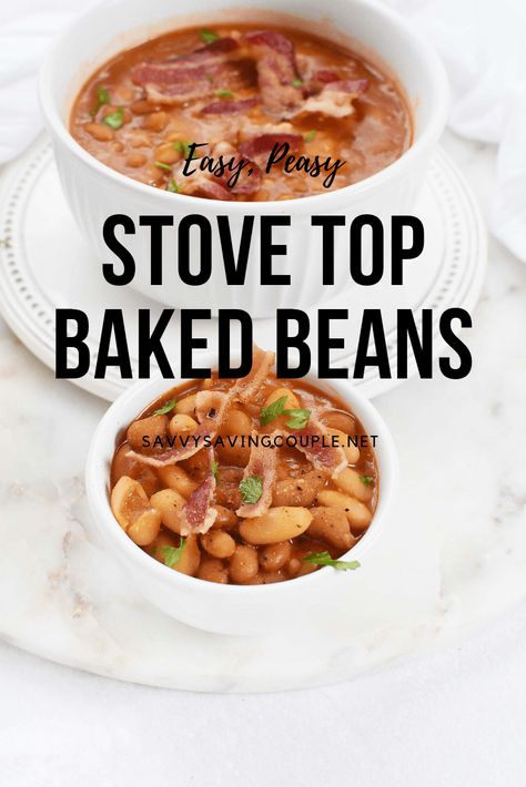 Stove Top Baked Beans Recipe- Stove Top Baked Beans are sweet & savory and made with common ingredients. Made on the stove, they are quicker and easier than oven-baked beans. Serve them with Gorton's all new Cod Fish Sticks for the perfect meal pairing. #stovetop #beans #bakedbeans #Gortons #TrustGortons via @savvysavingcoup Stovetop Beans, Stove Top Baked Beans, Stove Top Baked Beans Recipe, Cod Fish Sticks, Oven Baked Fries, Baked Beans Recipe, Instant Mashed Potatoes, Baked Bean Recipes, Fish Sticks