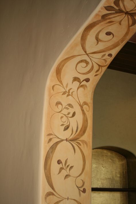 faux paint scroll arches Painted Archway, Arches Design, Arch Doorway, Tuscan Design, Mediterranean Home Decor, Faux Painting, Tuscan Decorating, Mediterranean Home, Stencils Wall