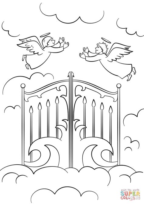 Gate Pictures, Colouring Heaven, Sunday School Coloring Pages, Heaven's Gate, Bible Coloring Pages, Printable Pictures, Bible Coloring, Bible Crafts, Childrens Church